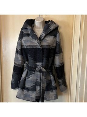 CoffeeShop Black & Gray Hooded Belted Jacket size M